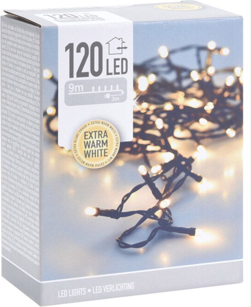 LED-Weihnachtsbeleuchtung 9 m - 120 LED-Lichter - Extra Warm White - Innen & Außen - Mit IP44 Adapter