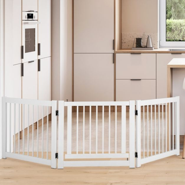 Coast klappbares dreiteiliges Absperrgitter Hunde mit Tor aus Kiefernholz für Türen/Treppen 61 cm hoch weiß