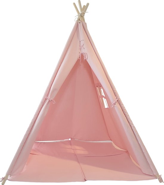 Sunny Alba Tipi-Zelt Pastellrosa - Wigwam-Spielzelt mit Fenstern - 120x120x160cm - mit Kuscheldecke