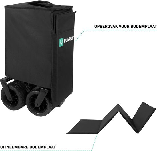 VONROC Bolderkar XL - Faltbar - 80 kg Tragkraft - 200l Fassungsvermögen - Extra geräumiges Modell - Solide Anti-Auslaufrollen - Stabiler Stahlrahmen - Polyester 600D - Schwarz