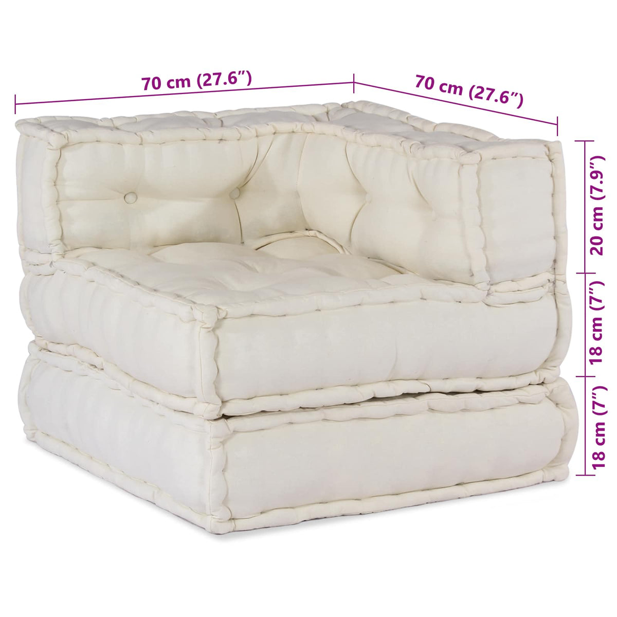 vidaXL Modulares Ecksofa, 2-teilig – cremefarben – für drinnen und draußen – 140 x 70 x 56 cm