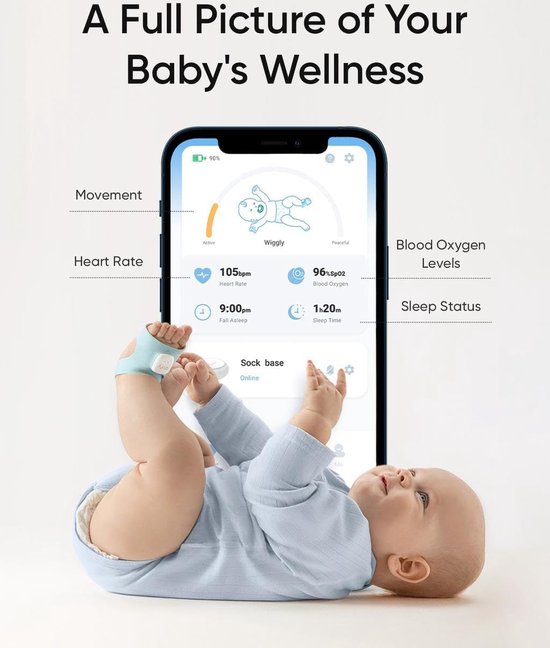 eufy Baby S340 - Smart Sock Baby Monitor - 2,4 GHz Wi-Fi - Überwachung von Schlafverhalten, Nickerchen, Herzfrequenz und Blutsauerstoffgehalt - Für Kinder von 0 bis 18 Monaten.