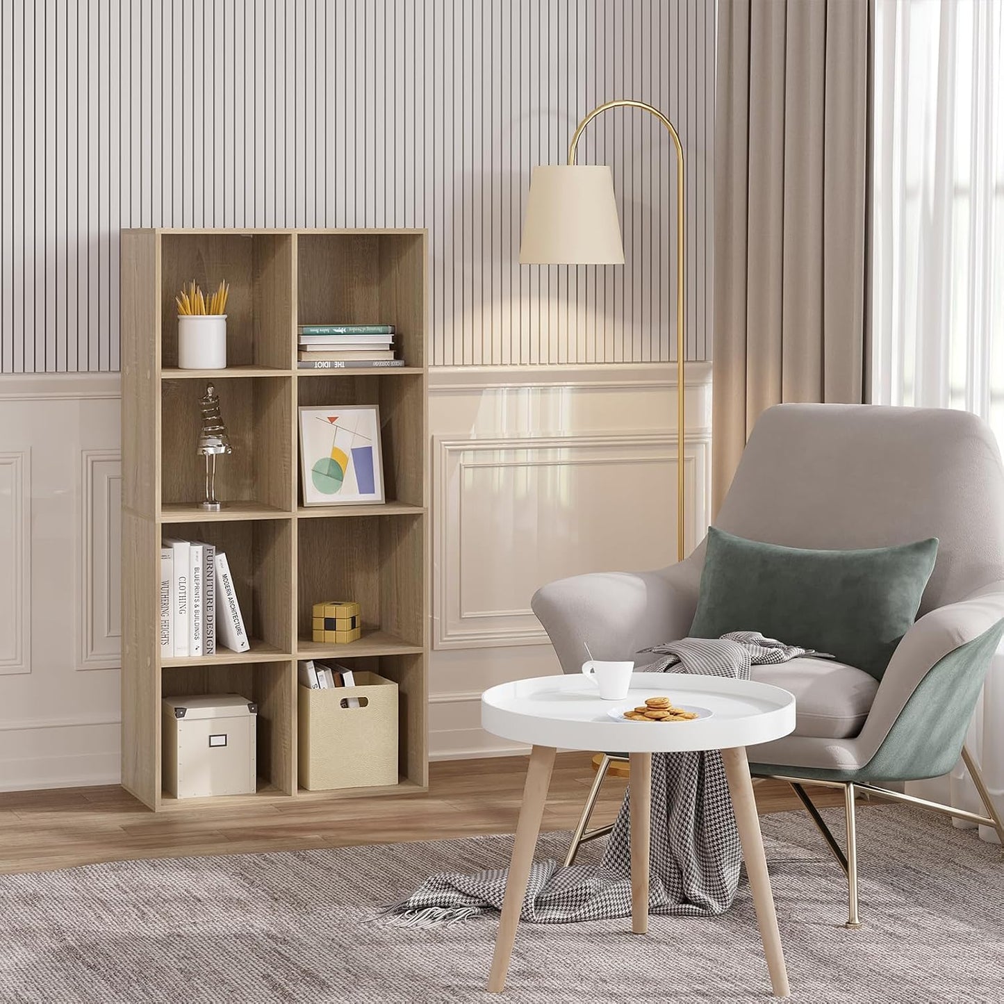 WOLTU Bücherregal mit 8 Fächern – Helle Eiche – 60 x 29,5 x 121 cm