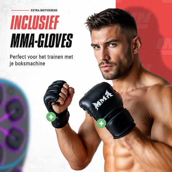 Inventus Boxing Machine PRO - Inkl. Boxhandschuhe - Boxing Machine Installation ohne Bohren - Reflex Music Boxing - Smart Bluetooth Boxing Machine - Sport Boxing Training - Boxsack / Boxball - USB Wiederaufladbar - Für Erwachsene