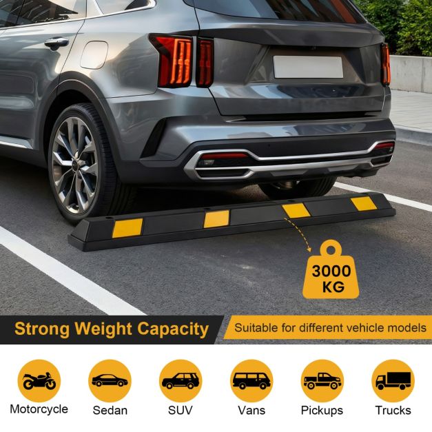 Coast Rubber Wheel Stopper Einparkhilfe mit gelben reflektierenden Streifen Parkplatzstopper für Garage