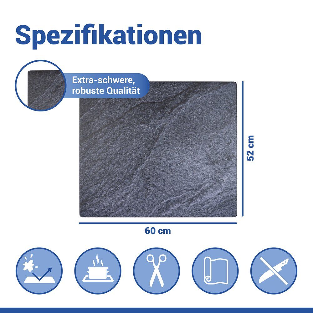 WENKO Kochfeld-Schutzmatte in Schieferoptik – 60 x 52 cm – hitzebeständiges PVC