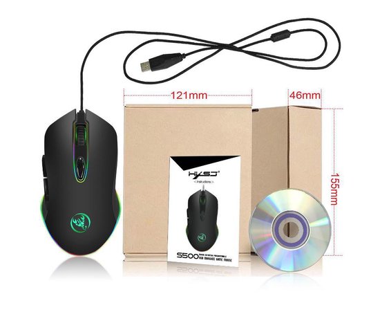 HXSJ S500 Ergonomische Gaming-Maus RGB – Büromaus – 4800 dpi