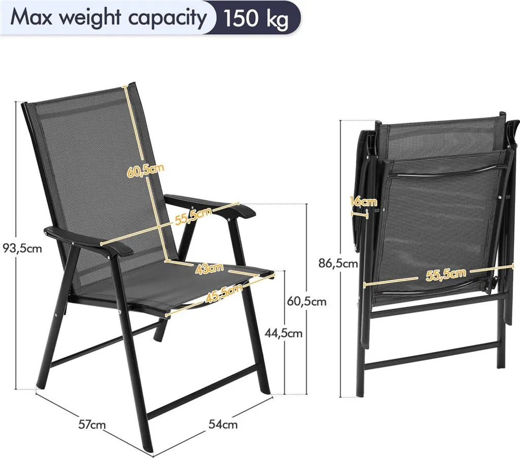 Yaheetech Gartenstühle - 2er Set - klappbar - hohe Rückenlehne - belastbar bis 150 kg - Schwarz
