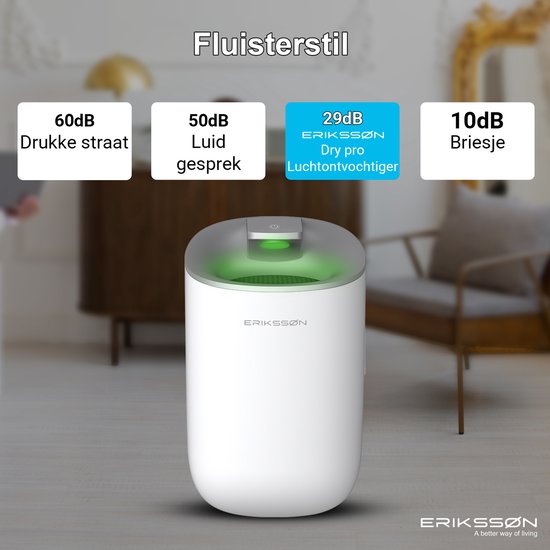 Erikssøn Luftentfeuchter Dry Pro - Entfeuchtet bis zu 0,6 Liter pro Tag - Geeignet für Haus, Schlafzimmer und Badezimmer und Wohnzimmer und Keller - Luftentfeuchter - Weiß