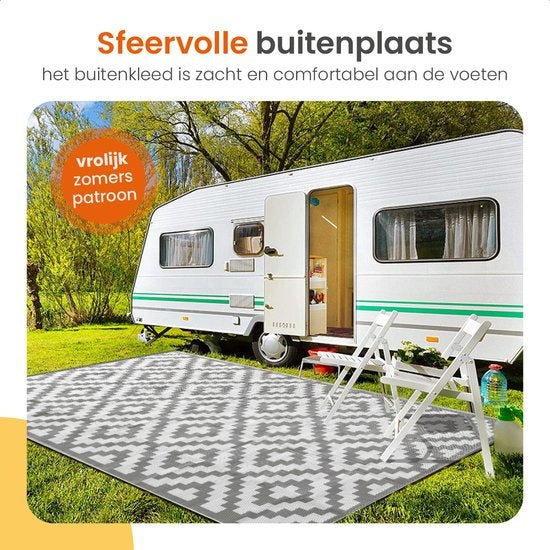 Goliving Outdoor-Teppich Summer Diamond - Gartenteppich - Outdoor-Teppich - Teppich - Gartenteppich - Reversibel - Inkl. Tragetasche - 183 x 290 cm - Grau/Weiß