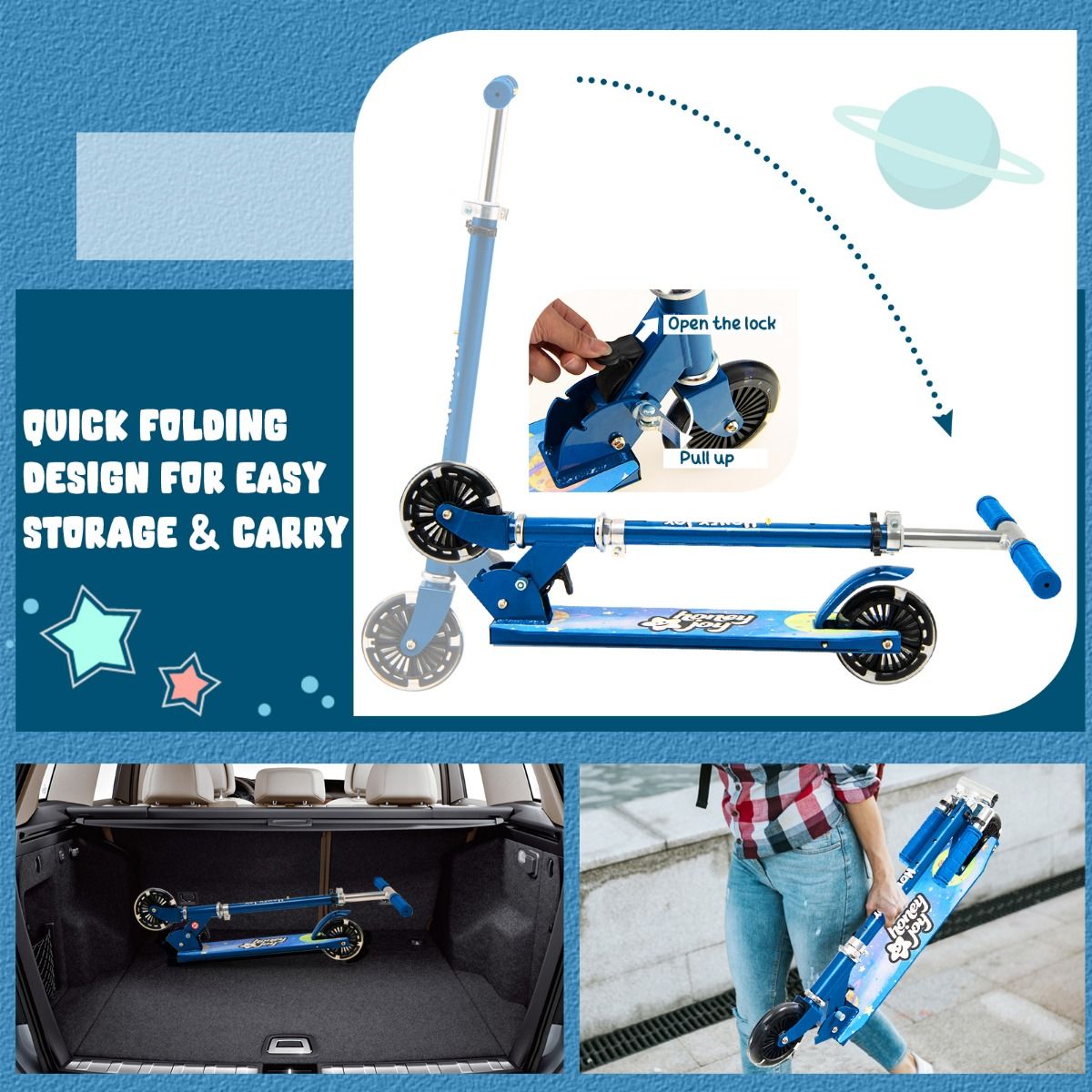 Kinderroller Coast Blau - Zweirad-Kick-Scooter mit blinkenden Rädern, verstellbarem Lenker (66x33x80 cm)