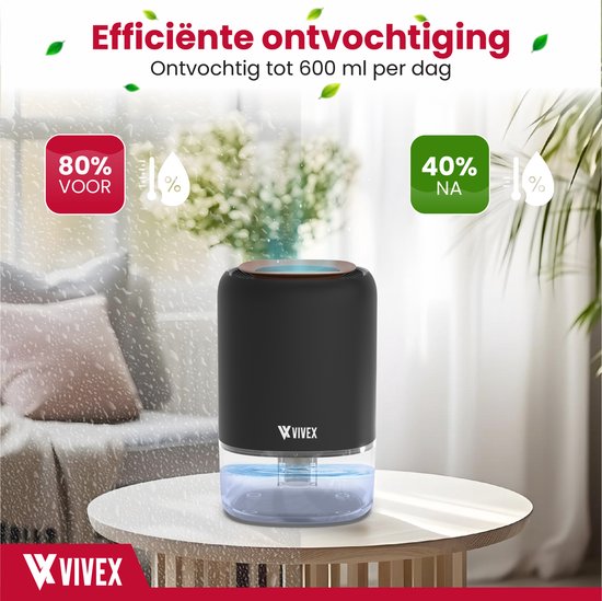 Vivex® Luftentfeuchter AirDry Pro - Entfeuchtet 600 ml pro Tag - Extrem leise - RGB LED - Luftreiniger geeignet für Haus, Schlafzimmer & Büro