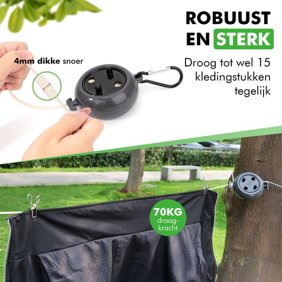 Travelhawk Ausziehbare Wäscheleine - Ausziehbar - Wäscheleinen - Rollende Wäscheleine - Wäscheleine 10 Meter - Wäscheleine ausziehbar - Wäscheleine Camping - Wäscheleine