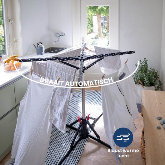 Nexxt Elektrischer Wäschespinner – 17M – Energiesparend (10 W) – Zusammenklappbar – Automatische Drehfunktion