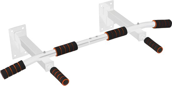 TTD® Premium Klimmzugstange - Klimmzugstation - Wandklimmzugstange - Dip Station - Dip Bars - Home Sports - Home Fitness - Hochwertige Materialien - Extra stabile Befestigungsteile - Heimtraining - Weiß/Orange