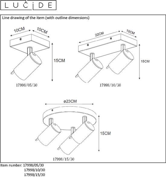 Lucide GRONY – Deckenstrahler (Deckenleuchte) – LED „Dim to warm“ – GU10 – 1×5 W 2200 K/3000 K – Schwarz