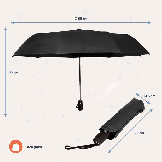 TRVLMORE Automatischer Regenschirm sturmfest - bis zu 100km p/h - Ø 107 cm - Schwarz