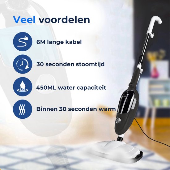 Dampfreiniger 2 in 1 - Handdampfer - Fleckenreiniger - Mit 8 Aufsätzen und 2 Mikrofasertüchern - Sofa-, Boden-, Bad- und Teppichreinigung - Schwarz
