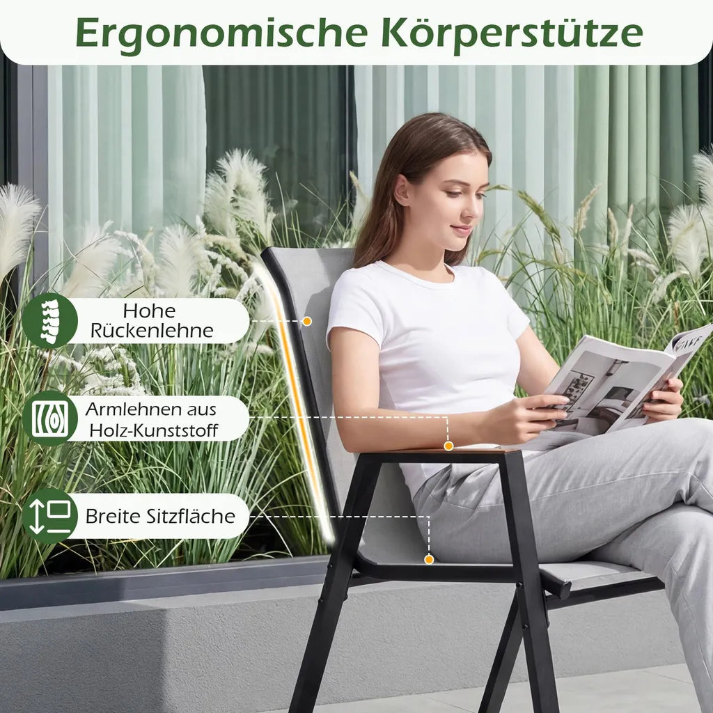 Coast Gartenstühle - stapelbar - Armlehnen - atmungsaktiv - 56 x 66 x 88 cm - Grau