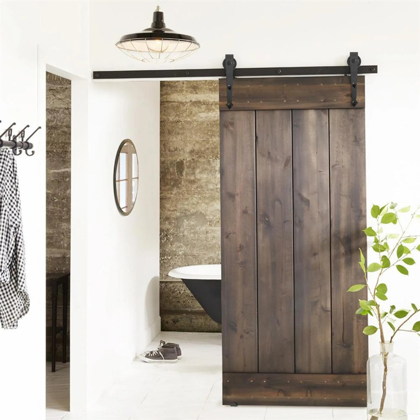 Yaheetech Sliding Door Hardware Set 183 cm - Ausgestattet mit Karbonstahlrollen und Türstoppern und Bodenführung - Für Holz- und Metalltüren - Schwarzes Eisen - 183 x 23 x 5,5 cm