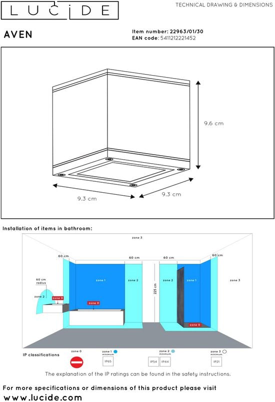 Lucide AVEN – Deckenstrahler (Deckenleuchte) für das Badezimmer – 1xGU10 – IP65 – Schwarz