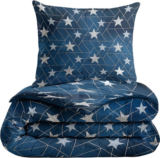 Zelesta® Kiddybed Silver Stars 140x200 - Kinderbettbezug - Waschbare Kinderbettdecke ohne Bezug - Bedruckte Kinderbettdecke - Ganzjährig Winterbett & Sommerbett