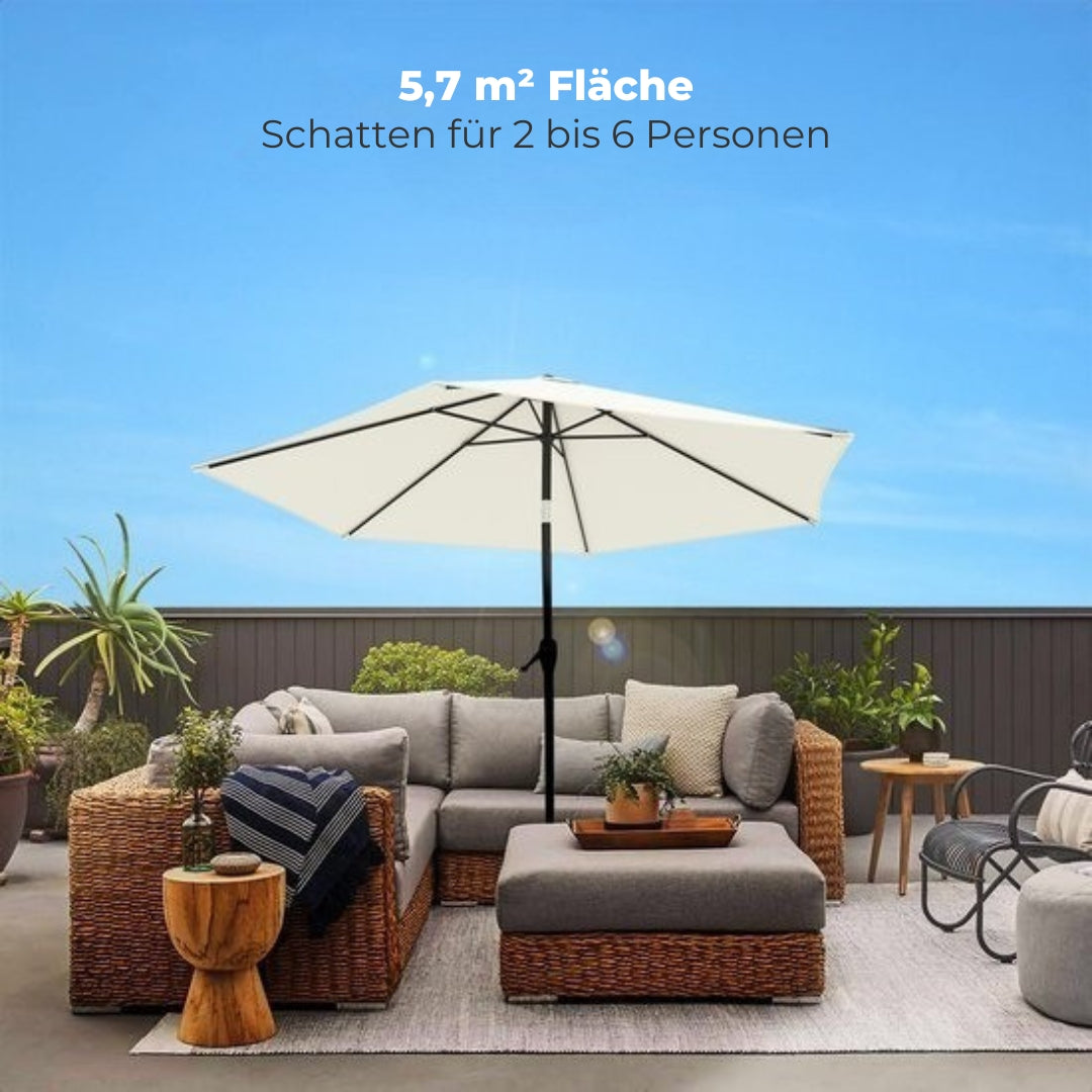 LifeGoods Sonnenschirm - 270 cm - 30° neigbar - wasserdicht - mit Bezug - Creme