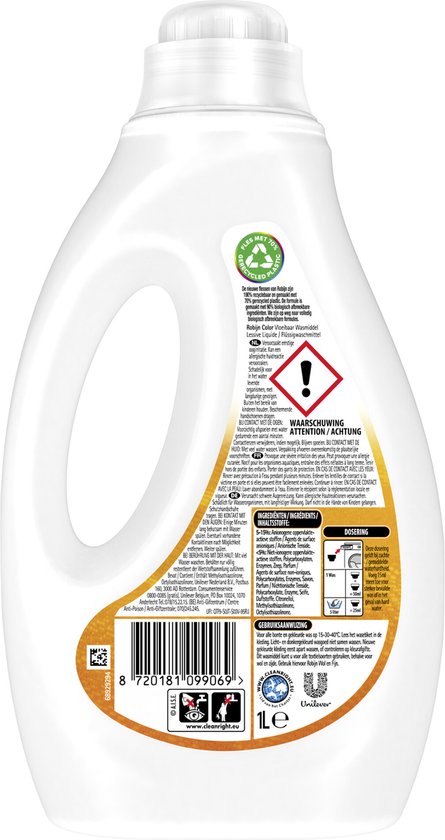 Robijn Flüssigwaschmittel - Farbe - mit 90% biologisch abbaubaren Inhaltsstoffen - 20 Waschgänge
