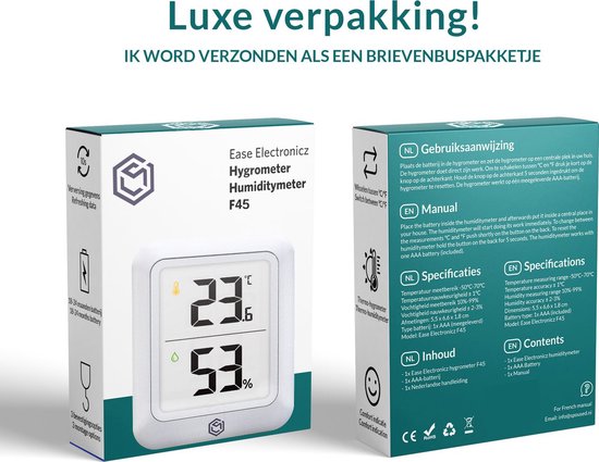 Ease Electronicz Hygrometer Min/Max - Luftfeuchtigkeitsmesser - Digitale Wetterstation - Luftfeuchtigkeitsmesser - Thermometer für Innenräume