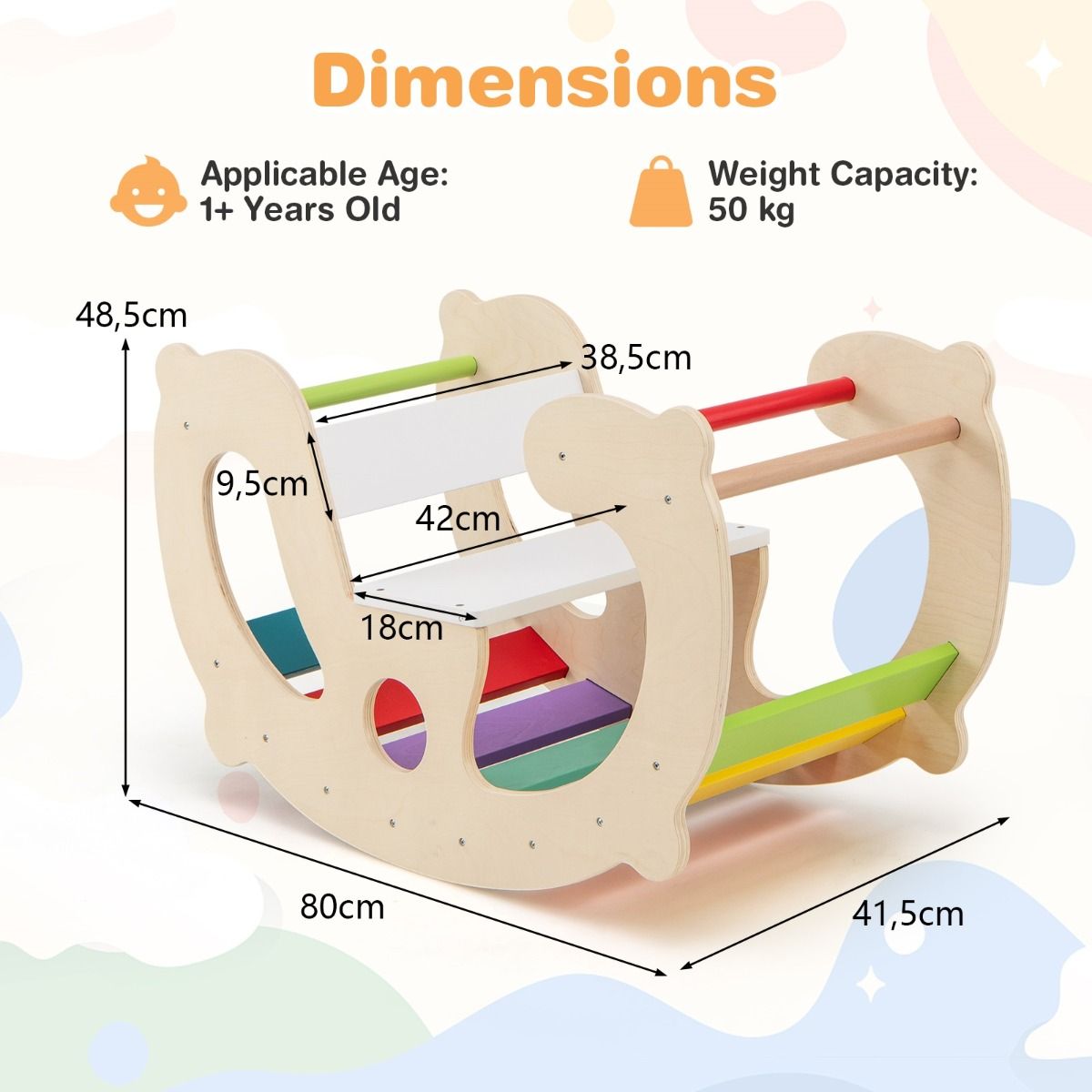 Coast 2-in-1 Schaukelpferd & Kletterbogen für Kinder - Buchenholz - 80 x 41,5 x 48,5 cm - Morekeur