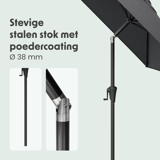 LifeGoods Sonnenschirm - Garten - 210x140cm - 30° neigbar - Wasserdicht - UPF50+ - Dunkelgrau