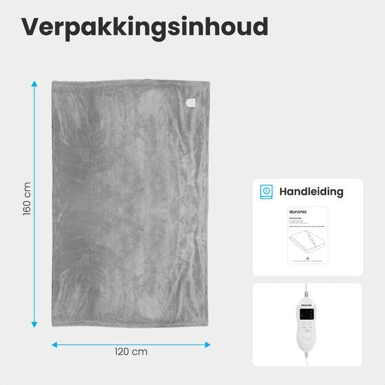 Auronic - Heizdecke - 9 Wärmestufen - 1 Person - 160x120cm - Grau