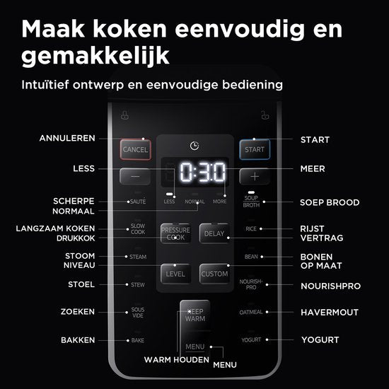 Midea Schnellkochtopf – Pressure Cooker – MY-CS6037WP – 13 Programme – 6 l Fassungsvermögen – 9 Sicherheitsstufen
