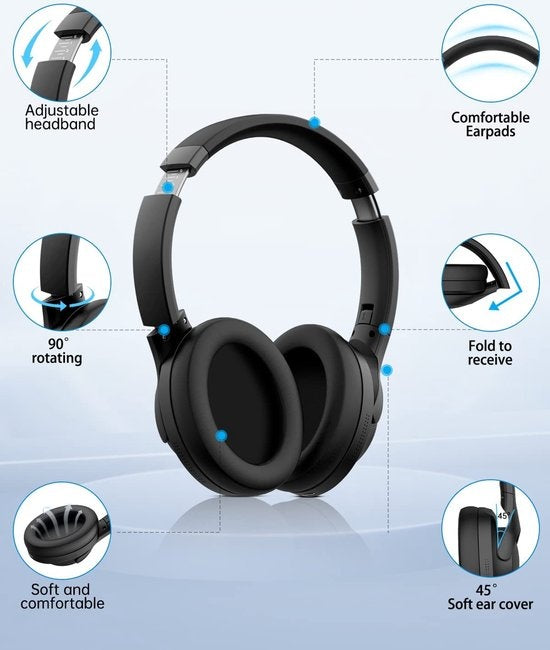 PICUN ANC-05L - Kabellose Over-Ear-Kopfhörer mit aktiver Geräuschunterdrückung - Hi-Res Sound - Bluetooth-Kopfhörer - Grau