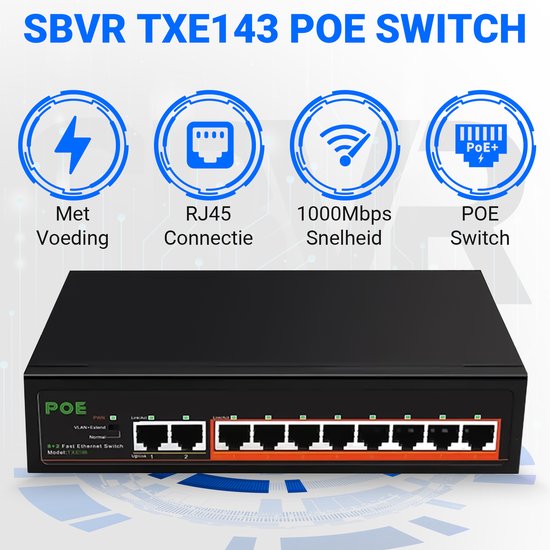 SBVR Netzwerk-Switch - 10 Ports - PoE-Switch - RJ45 Internet-Splitter - 1 Gbps