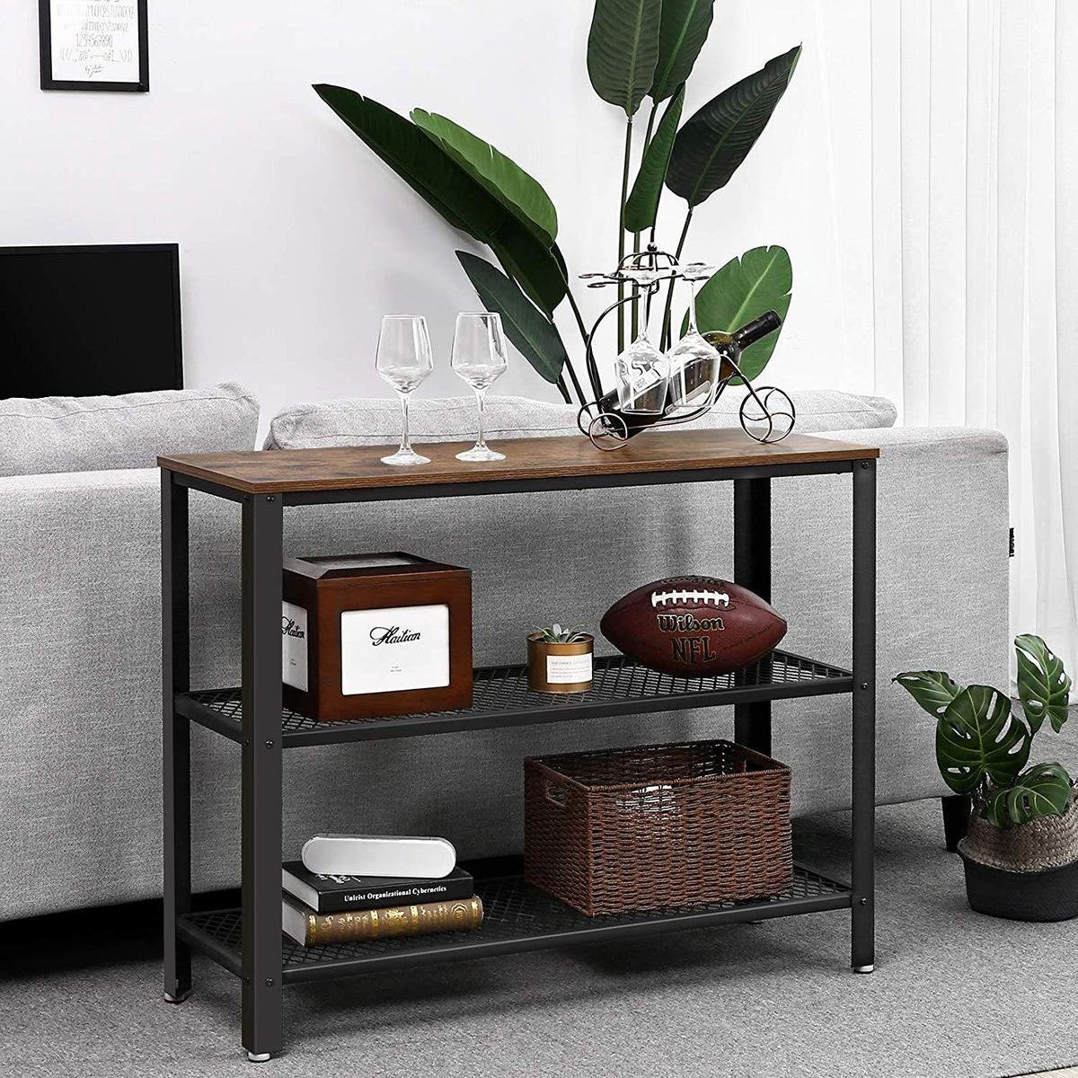 O'DADDY® Wandtisch - Beistelltisch Industrial - XXL mit 2 Gitterböden - Sideboard 101,5x35x80 cm - Flurtisch - Farbe braun