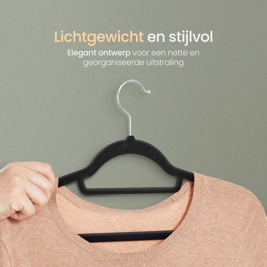 O'DADDY® Velvet Kleiderbügel - Kleiderbügel - 40 Stück Kleiderbügel - Anti-Rutsch - 43,5 cm - Kleiderbügel Kunststoff - Schwarz