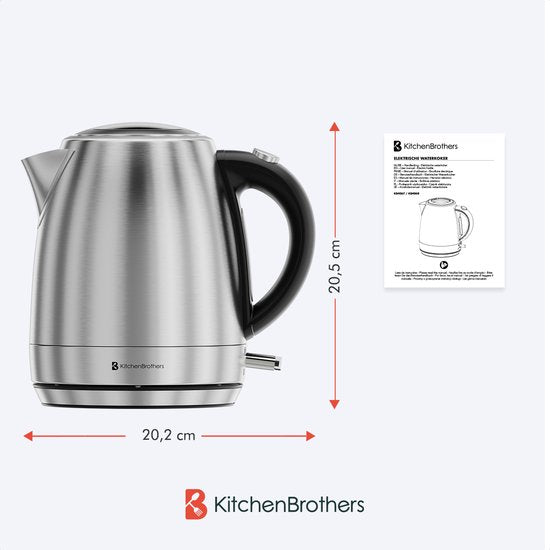 KitchenBrothers Wasserkocher - Elektrisch - 1 Liter - Kleine Campinggröße - Reise-Wasserkocher mit Kalkfilter - rostfreier Stahl