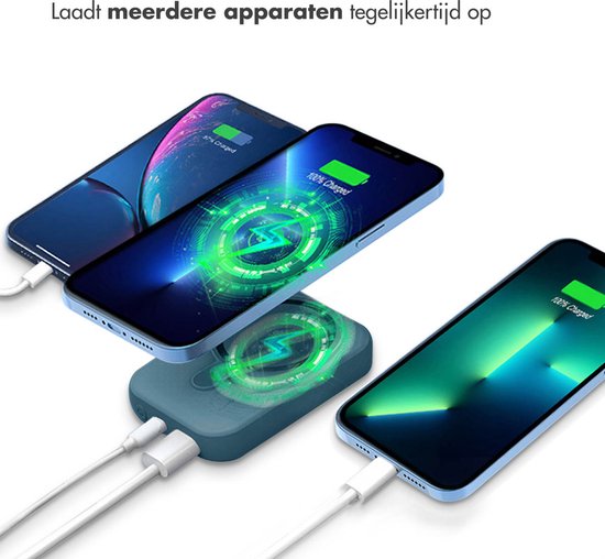imoshion Powerbank 10000 mAh - Geeignet für MagSafe - Schnellladegerät 22,5W - LED-Anzeige - USB C & USB A - Wireless Powerbank Geeignet für iPhone 12/13/14/15/16 - Dunkelblau