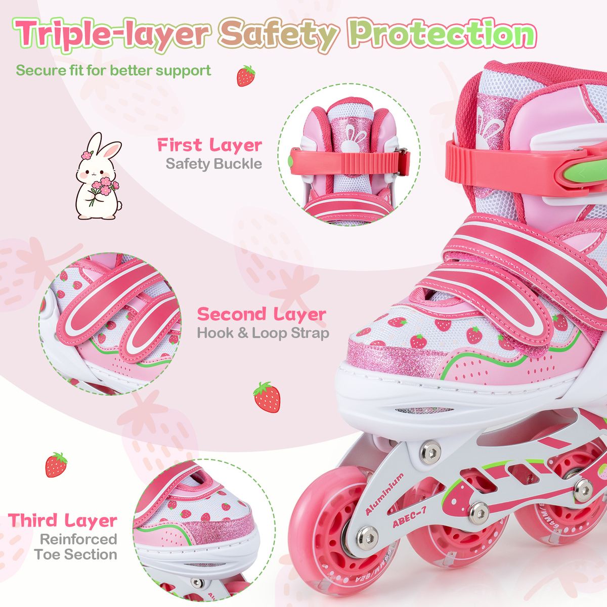 Coast Kinder-Inline-Skates – in 4 Größen verstellbar – Leuchtende Rollen – Rosa