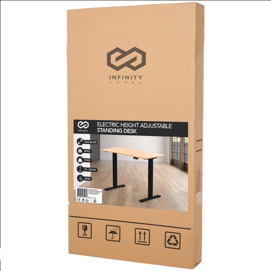 Infinity Goods Sitz-Steh-Schreibtisch, elektrisch verstellbar – 140 x 60 cm – Speicherfunktion – Holzoptik