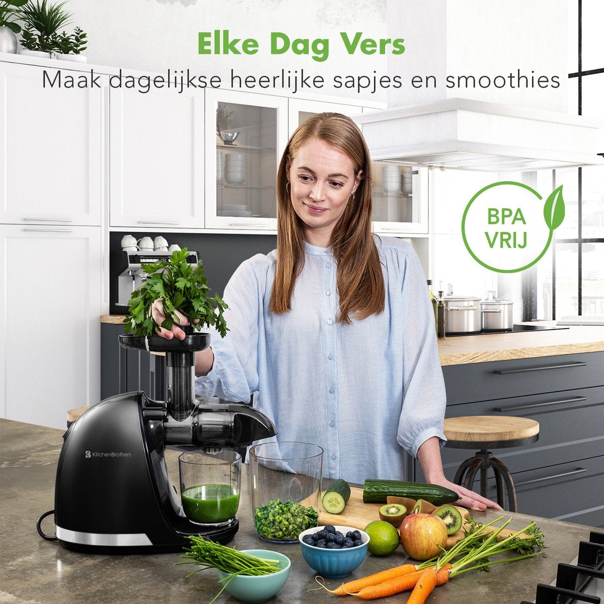 KitchenBrothers Slowjuicer - Entsafter - 700ml - Schwarz