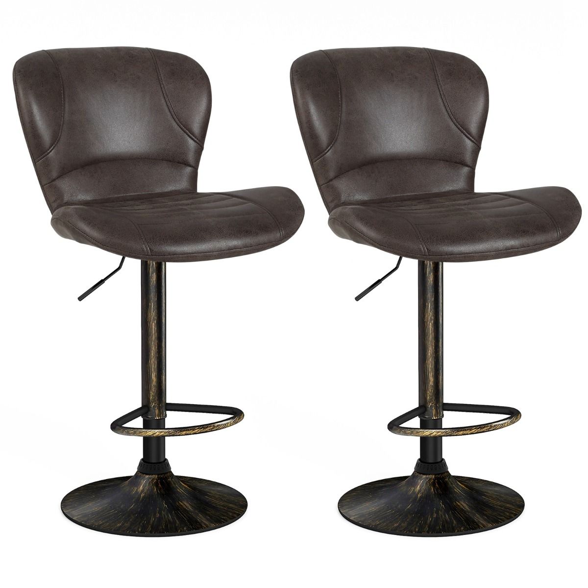 Coast Barhocker, 2er-Set – höhenverstellbar 61–81 cm – drehbar, mit Rückenlehne und Fußstütze – braun
