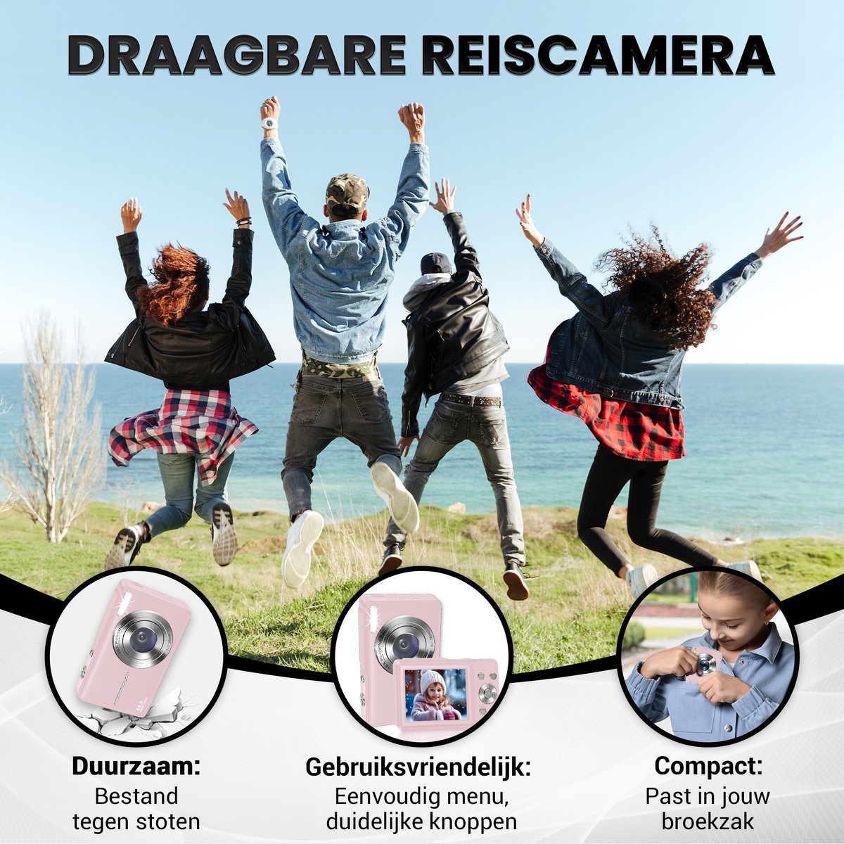 K&L Digitalkamera – Fotokamera – Kompaktkamera – Vlog-Kamera – Für Kinder – Inklusive 32 GB – Rosa