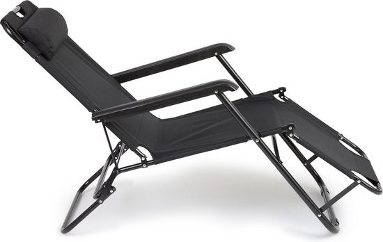 909 Outdoor-Liegestuhl - klappbar - Set 2 - verstellbar - Polyester & Metall - Schwarz
