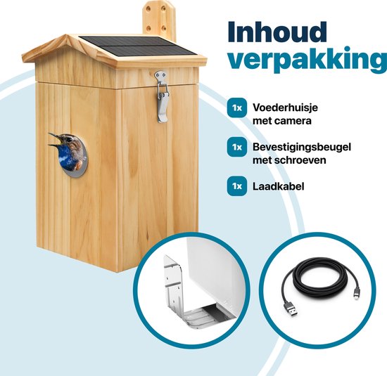 Vogelhaus mit Kamera und Audio - Vogelhaus zum Aufhängen - Holz - Nistkasten - Doppeltes Solarpanel