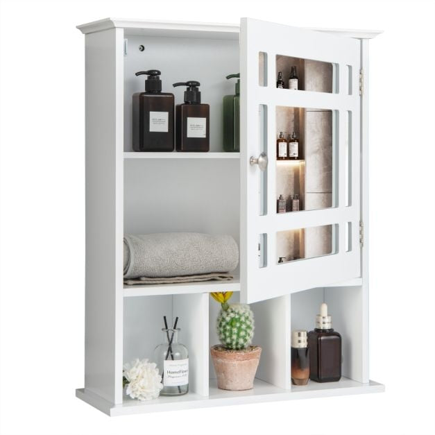 Coast Badezimmer Wand Storage Cabinet Spiegelschrank hölzerne hängenden Medizinschrank mit verstellbaren Regal und 3 offene Fächer Weiß