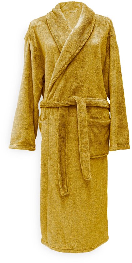 Zohome Bademantel Cara - Bademantel für Damen und Herren - L - Morgenmantel - Geeignet für Sauna - Gold