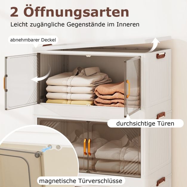 Coast Storage Boxes Weiß/Braun - Stapelbarer Lagerschrank mit Türen und Rädern - 284L - 65 x 39 x 142 cm