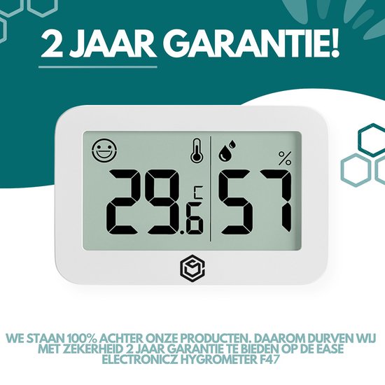 Ease Electronicz Hygrometer & Thermometer - Wetterstation - Luftfeuchtigkeitsmesser - Raumthermometer - inkl. Batterie und Klebestreifen